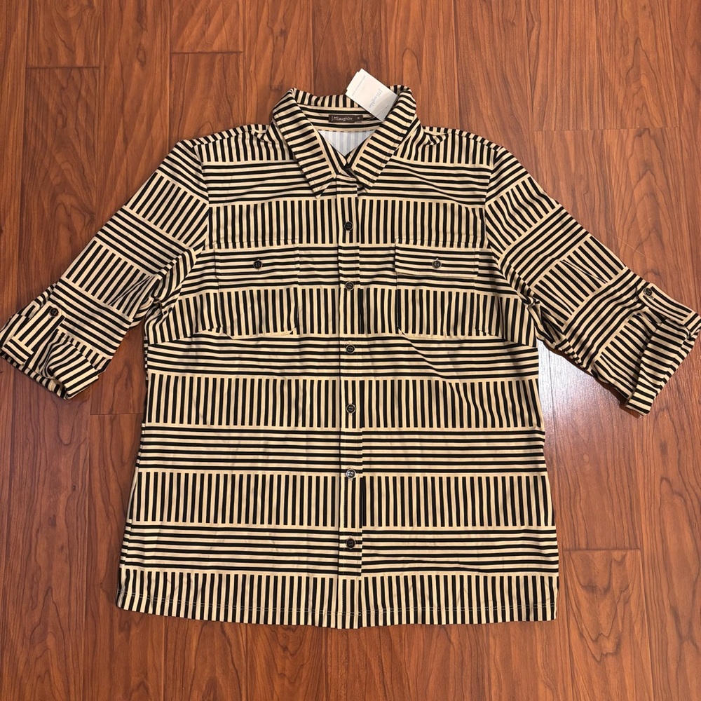 NWT J McLaughlin Monroe Button Down Shirt Black Tan Shirt Womens XL